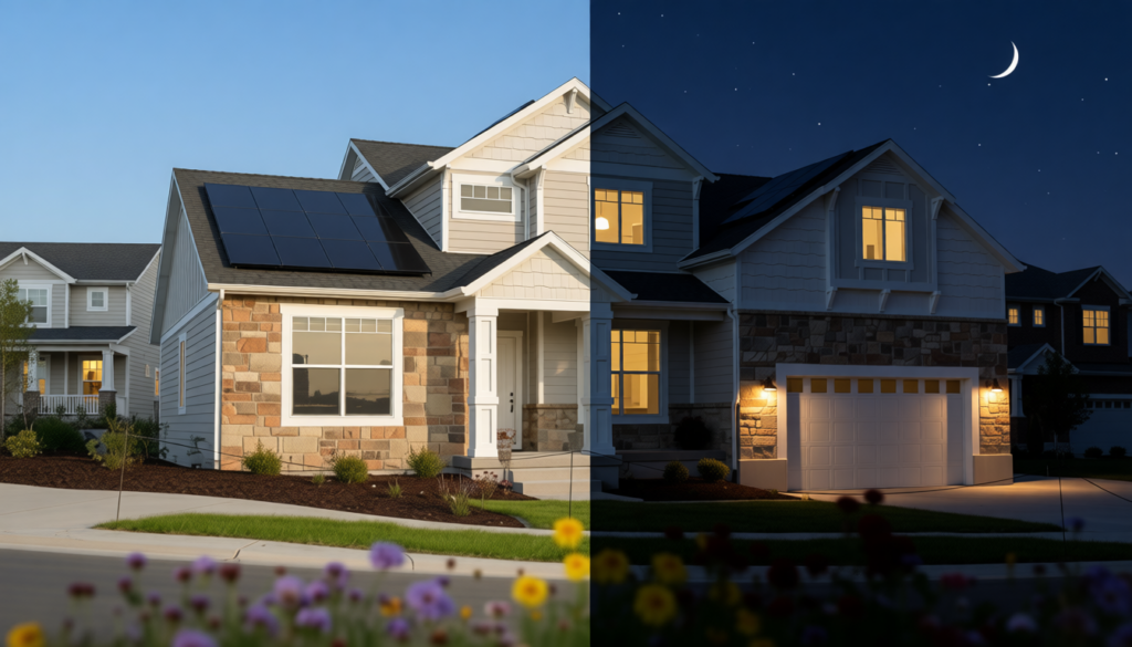 Solar Panels and Battery Day and Night